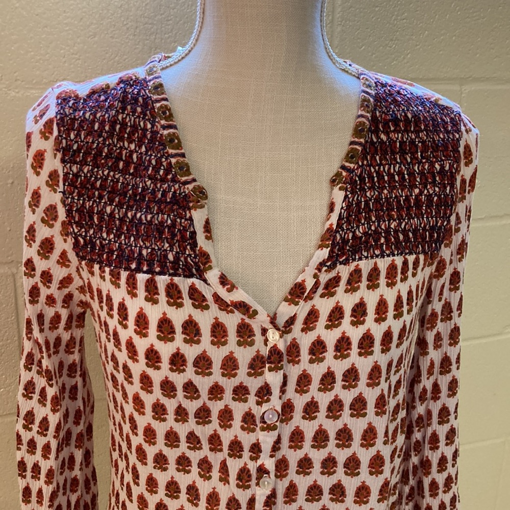 HP!! Lucky Brand Live in Love Floral Patterned Button Down Long Sleeve Top - Picture 2 of 9